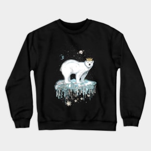 Polar bear with crown on ice floe Crewneck Sweatshirt